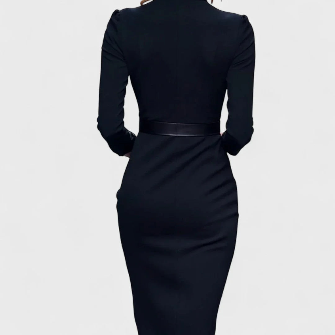Noelia | Elegante vestido con cinturón y cuello alto