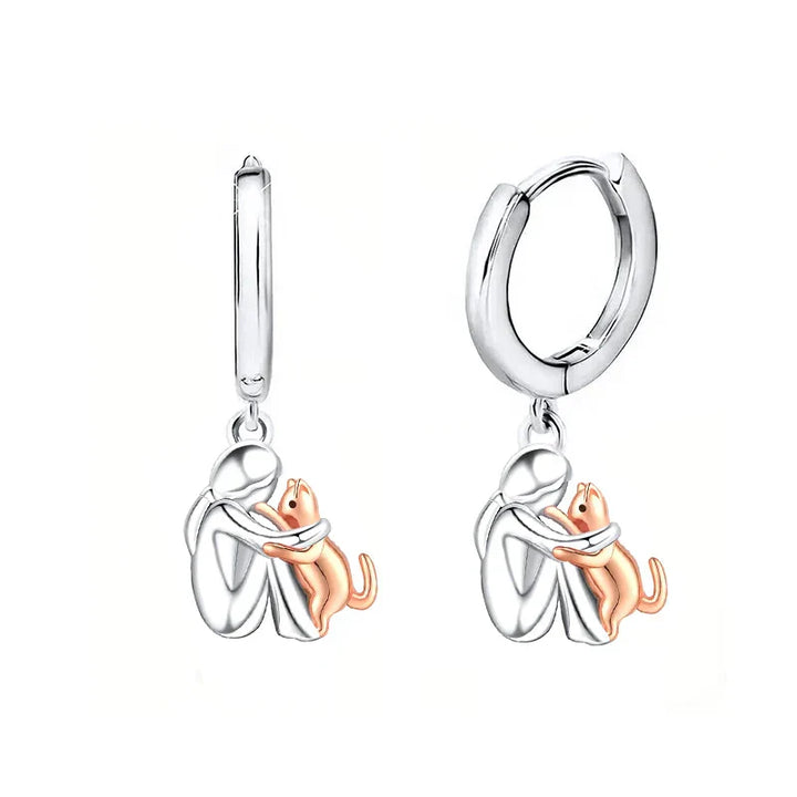 Aretes Gato Abrazo bicolor plata y oro