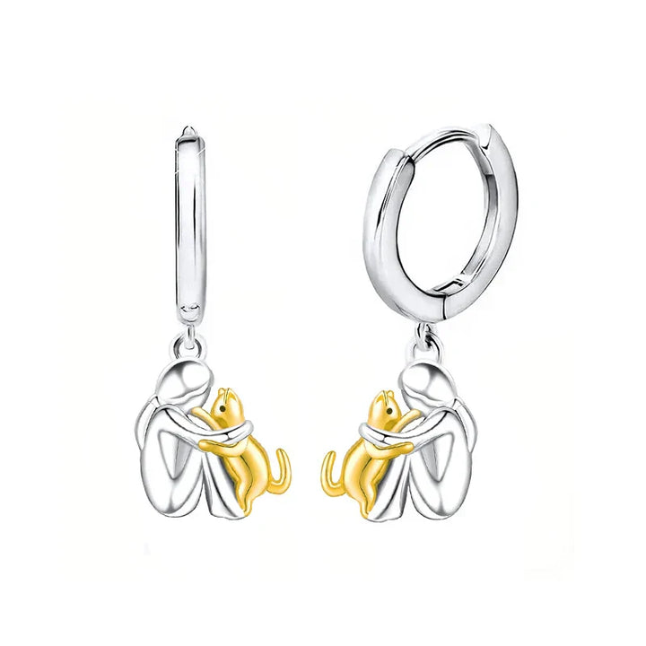 Aretes Gato Abrazo bicolor plata y oro