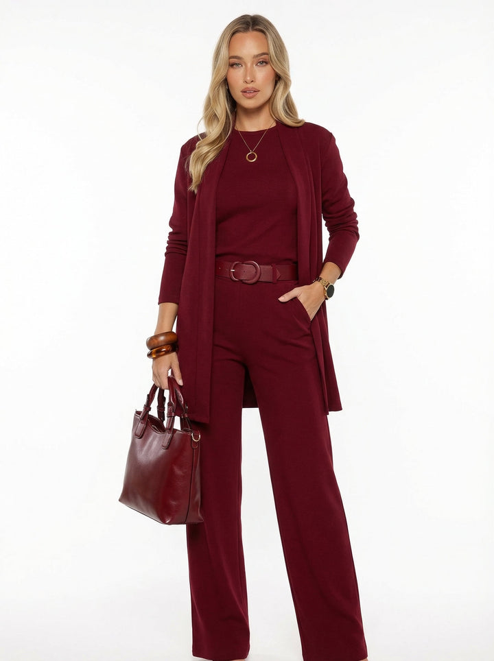 Conjunto Elena -  cárdigan largo, top y pantalón.